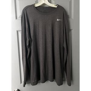 Nike T Shirt Dri Fit Long Sleeve Performance Running Training Gray Mens 2XL